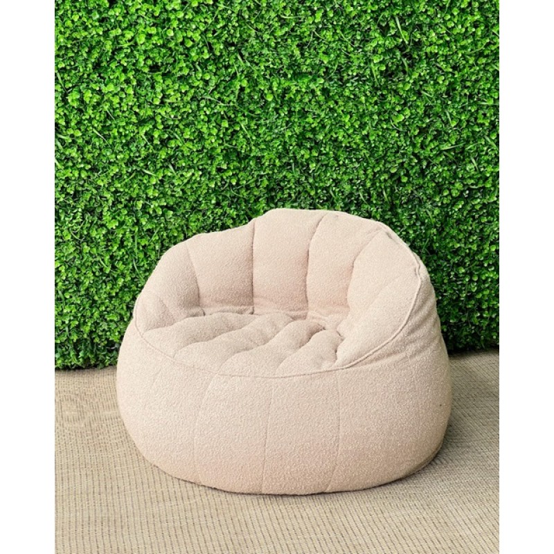 Boucle sofa and pouf (beige)